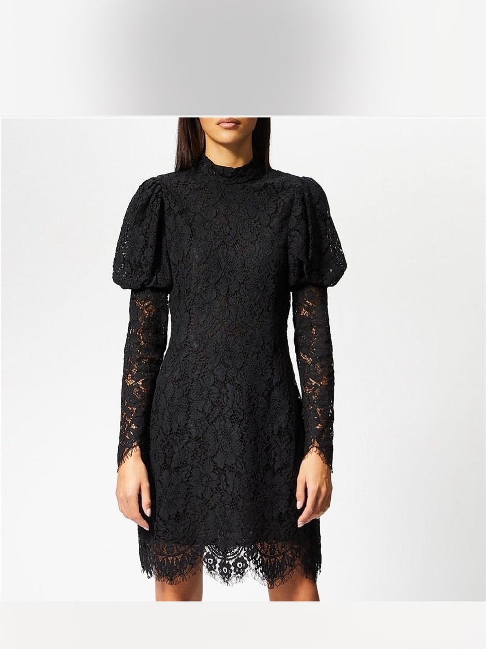 Ganni Everdale Black Lace Puff Sleeve Mini Dress EU 36 US 6 Gothic